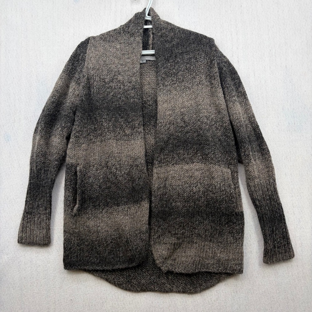 360 SWEATER Womens Alpaca Merino Wool Ombre Striped Open Cardigan Brown Grey S